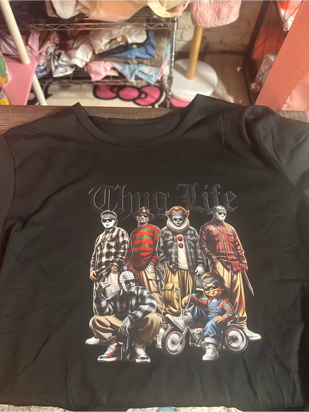 & Other Stories Black Short Sleeve Tee with Multi-Color Character Graphic